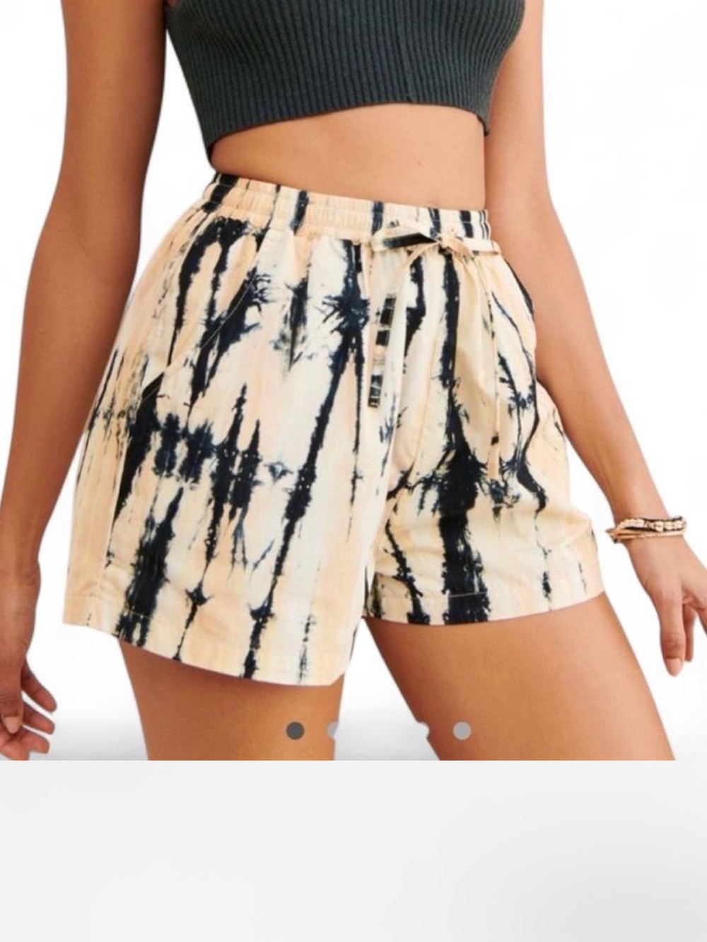 Anthropologie Lusana Black, White and Cream Tie-Dye High-Waisted Shorts - Size 8